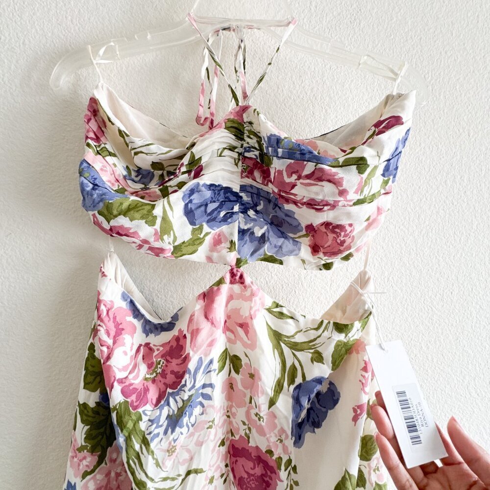 Reformation Riya Floral Halter Cutout Midi Dress NWT 10 - Picture 4 of 11